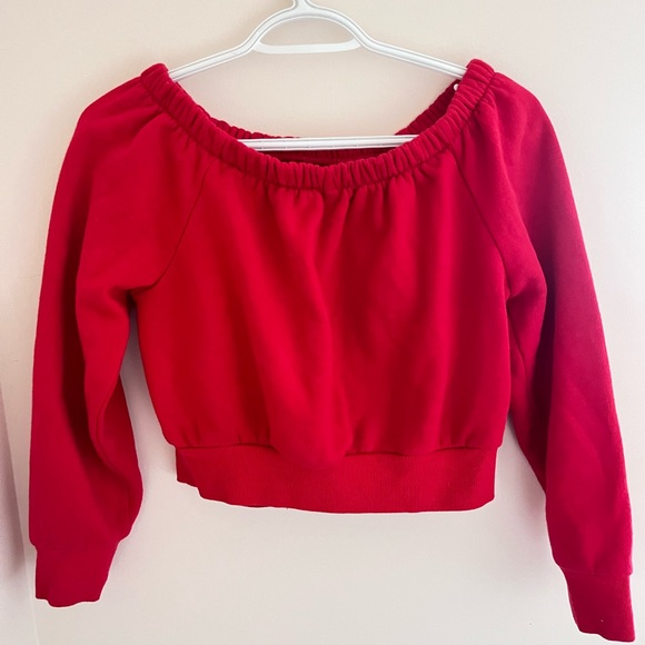 Red Off the Shoulder Sweater - Picture 2 of 4